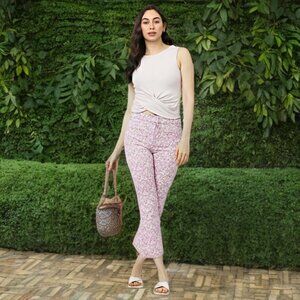 Zara HIgh-Rise Wide Leg Pants Cropped Flared Trousers Daisy Floral Jeans Y2K